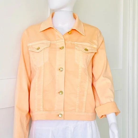 MICHAEL KORS Denim Jacket Gold Button Stretch Patch Pocket Pointed Collar